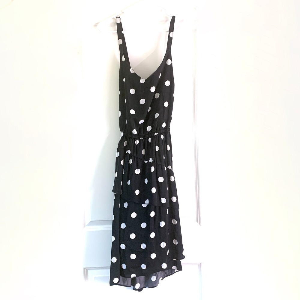 A New Day Black White Polka Dot Sun Dress Tiered Asymmetrical Sleeveless Lined